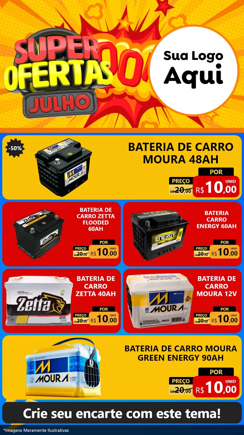 Modelo de TV para TV Vertical com o tema Super Ofertas Julho para Baterias Elétricas