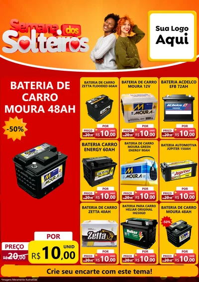 Modelo de Encarte para Encarte A4 Vertical com o tema Semana dos Solteiros para Baterias Elétricas