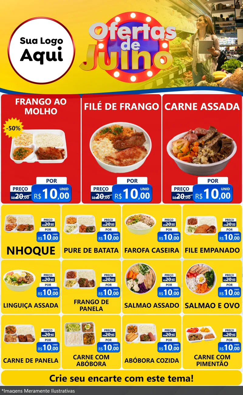 Modelo de Encarte para Encarte Grande com o tema Ofertas de Julho para Restaurante