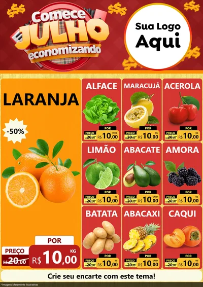 Modelo de Encarte para Encarte A4 Vertical com o tema Comece Julho Economizando para Hortifrúti