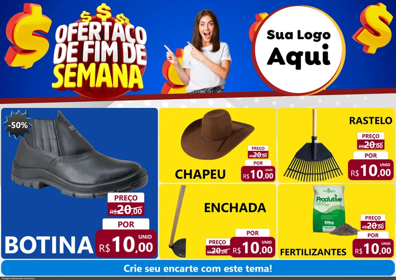 Modelo de Encarte para Encarte A4 Horizontal com o tema Ofertaço de Fim de Semana para Agropecuária