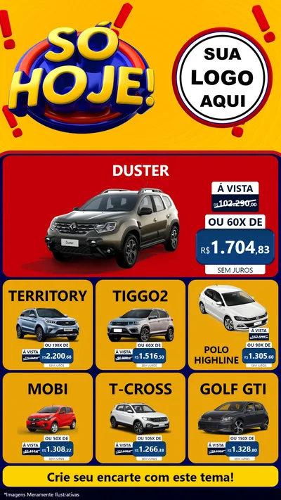 Modelo de Rede Social para Stories com o tema Só Hoje! para Concessionaria de Carros