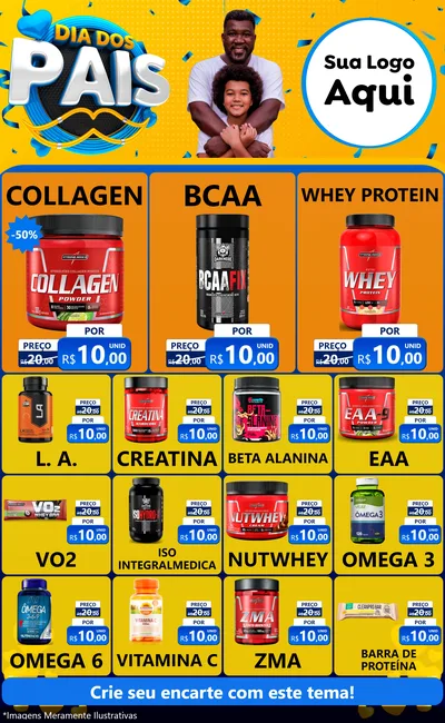 Modelo de Encarte para Encarte Grande com o tema Dia dos Pais para Suplementos alimentares