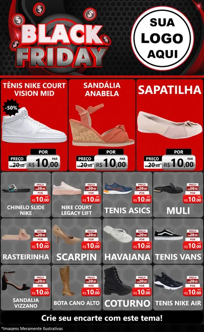 Modelo de Encarte para Encarte Grande com o tema Black Friday para Calçados