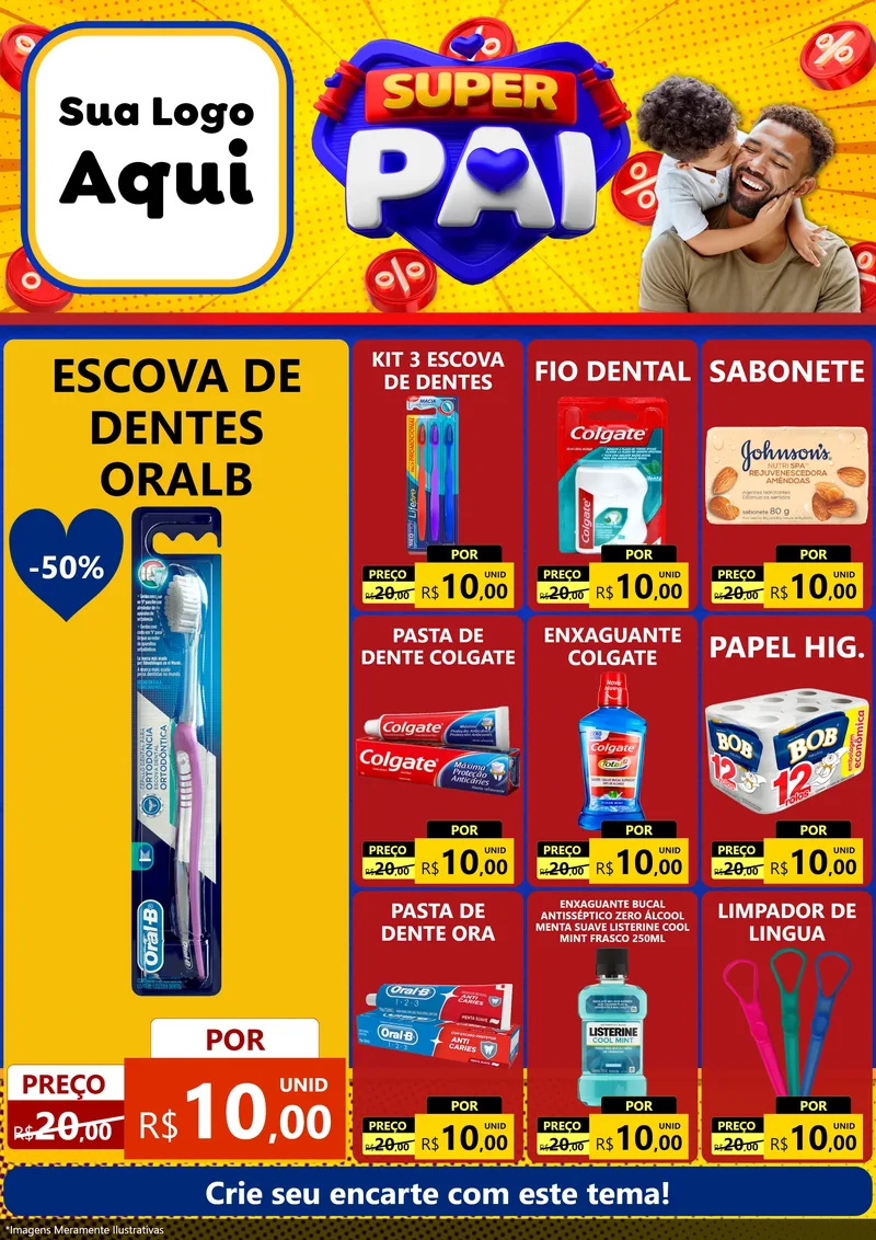 Modelo de Encarte para Encarte A4 Vertical com o tema Super Pai para Higiene Pessoal