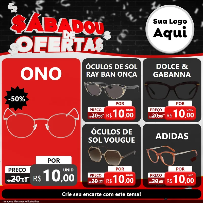 Modelo de Rede Social para Feed Facebook com o tema Sabadou de Ofertas para Óticas