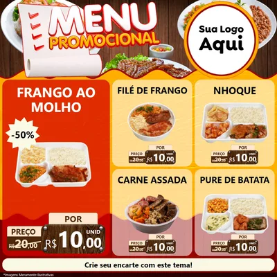 Modelo de Rede Social para Feed Facebook com o tema Menu Promocional para Restaurante