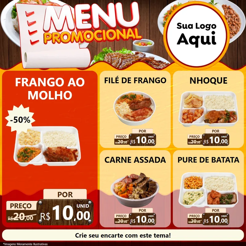 Modelo de Rede Social para Feed Facebook com o tema Menu Promocional para Restaurante