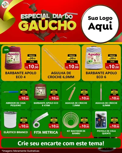 Modelo de Rede Social para Feed Instagram com o tema Especial Dia do Gaúcho para Armarinho e Aviamentos