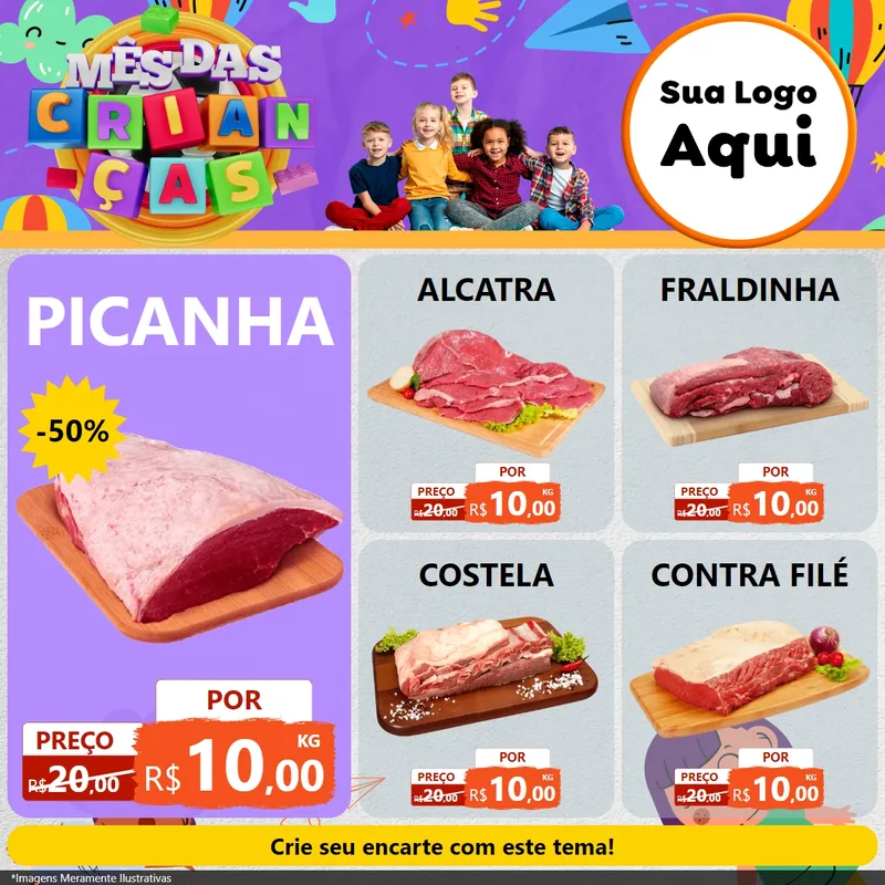 Modelo de Rede Social para Feed Facebook com o tema Mês Das Crianças para Açougue