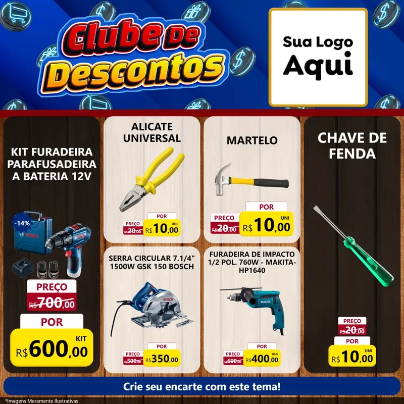 Modelo de Rede Social para Feed Facebook com o tema Clube de Descontos para Maquinas e Ferramentas