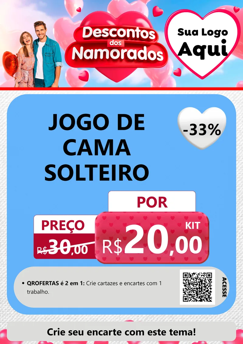 Modelo de Cartaz para Cartaz A4 Vertical com o tema Descontos dos Namorados para Cama, Mesa e Banho