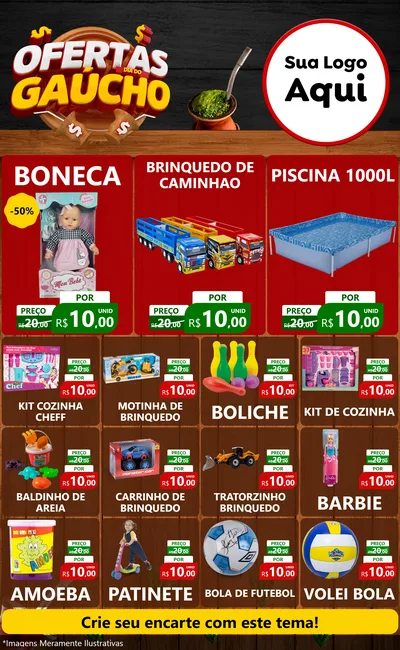 Modelo de Encarte para Encarte Grande com o tema Ofertas Dia do Gaúcho para Brinquedos