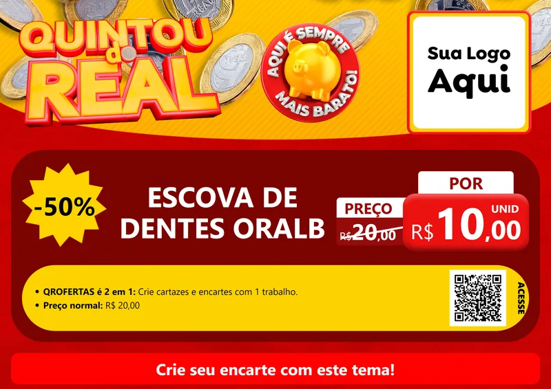 Modelo de Cartaz para Cartaz A4 Horizontal com o tema Quintou do Real para Higiene Pessoal