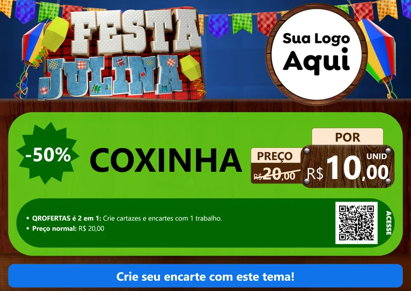 Modelo de Cartaz para Cartaz A4 Horizontal com o tema Festa Julina para Salgadaria