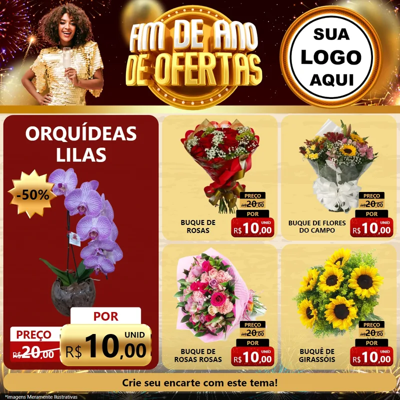 Modelo de Rede Social para Feed Facebook com o tema Fim de Ano de Ofertas para Floricultura e jardim
