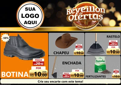 Modelo de Encarte para Encarte A4 Horizontal com o tema Réveillon de Ofertas para Agropecuária