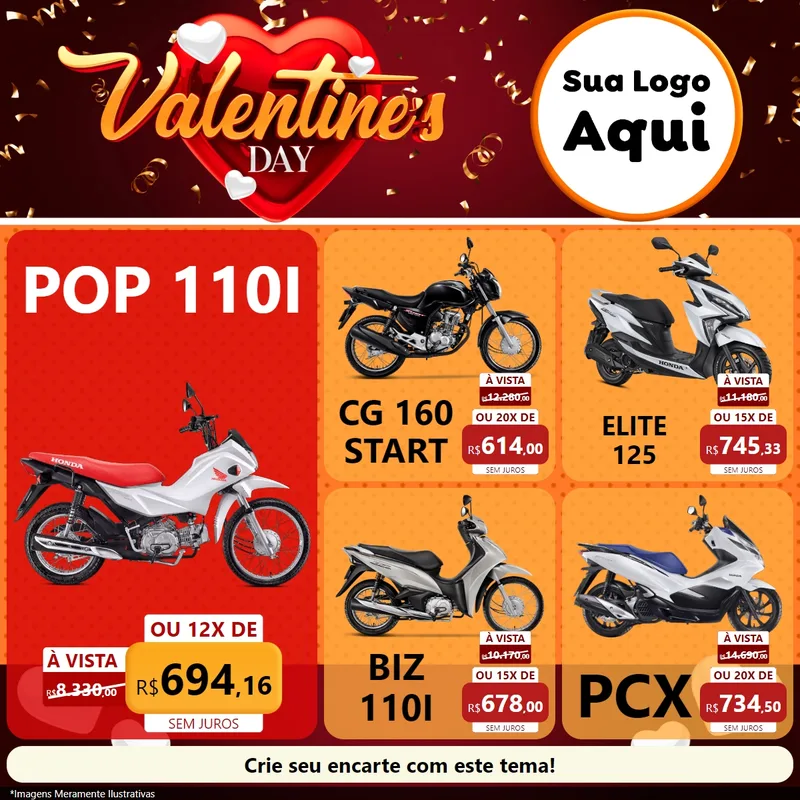Modelo de Rede Social para Feed Facebook com o tema Valentine's Day para Concessionaria de Motos
