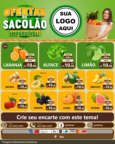 Modelo de Rede Social para Feed Instagram com o tema Ofertas do Sacolão Imperdível! para Hortifrúti