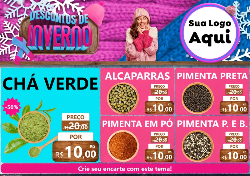Modelo de Encarte para Encarte A4 Horizontal com o tema Descontos de Inverno para Produtos Naturais