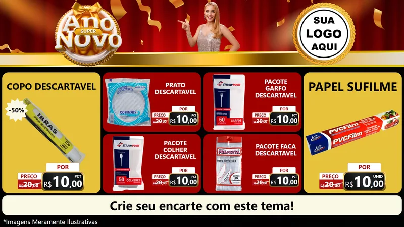 Modelo de TV para TV Horizontal com o tema Super Ano Novo para Embalagens