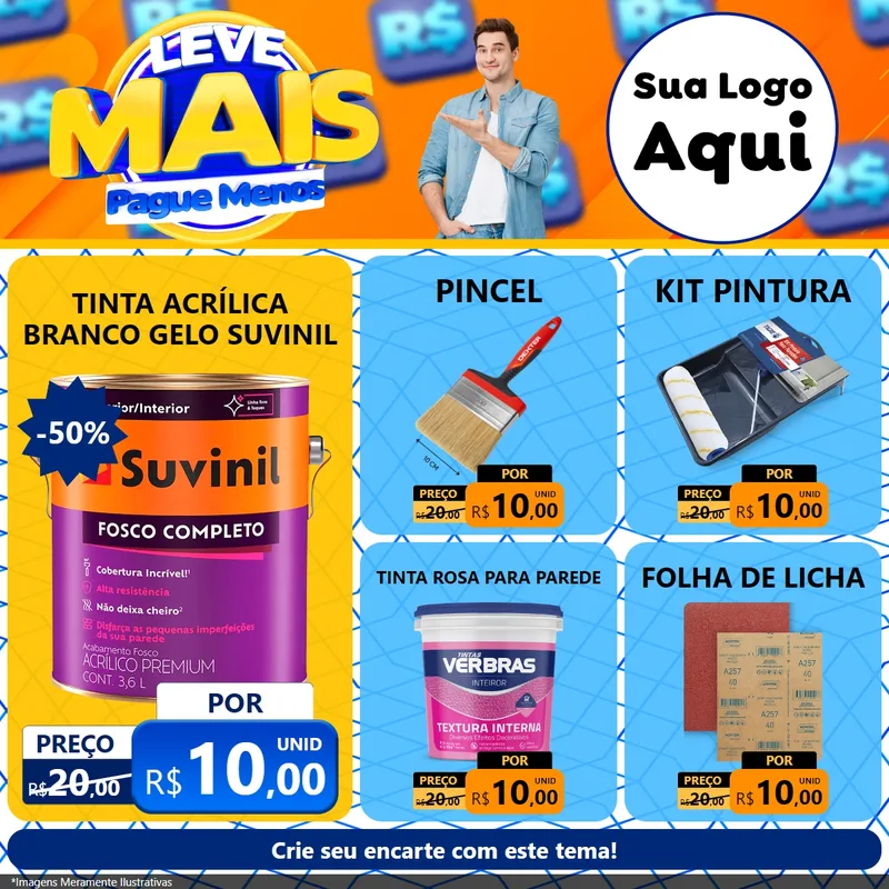 Modelo de Rede Social para Feed Facebook com o tema Leve Mais, Pague Menos para Tintas e Ferramentas