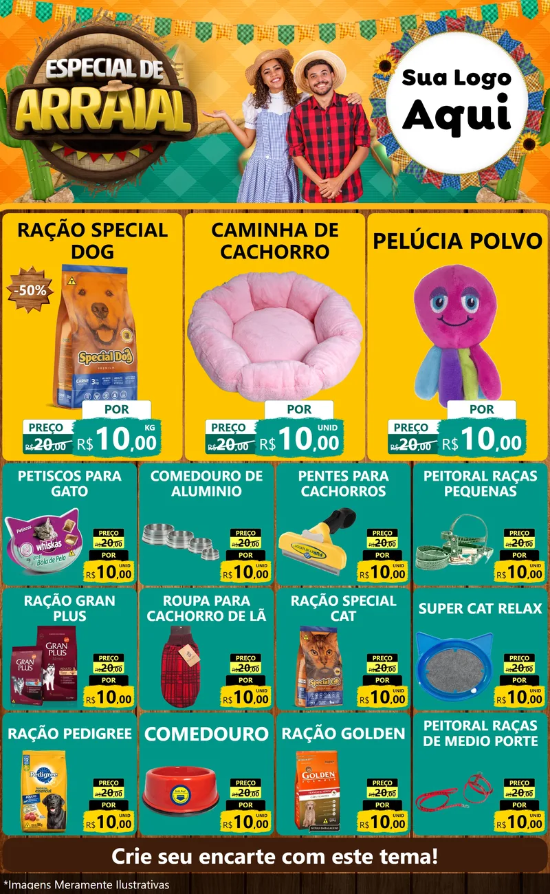 Modelo de Encarte para Encarte Grande com o tema Especial De Arraial para Pet Shop