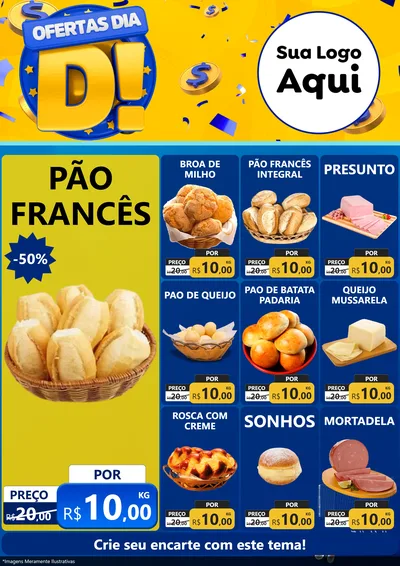 Modelo de Encarte para Encarte A4 Vertical com o tema Ofertas Dia D para Padaria