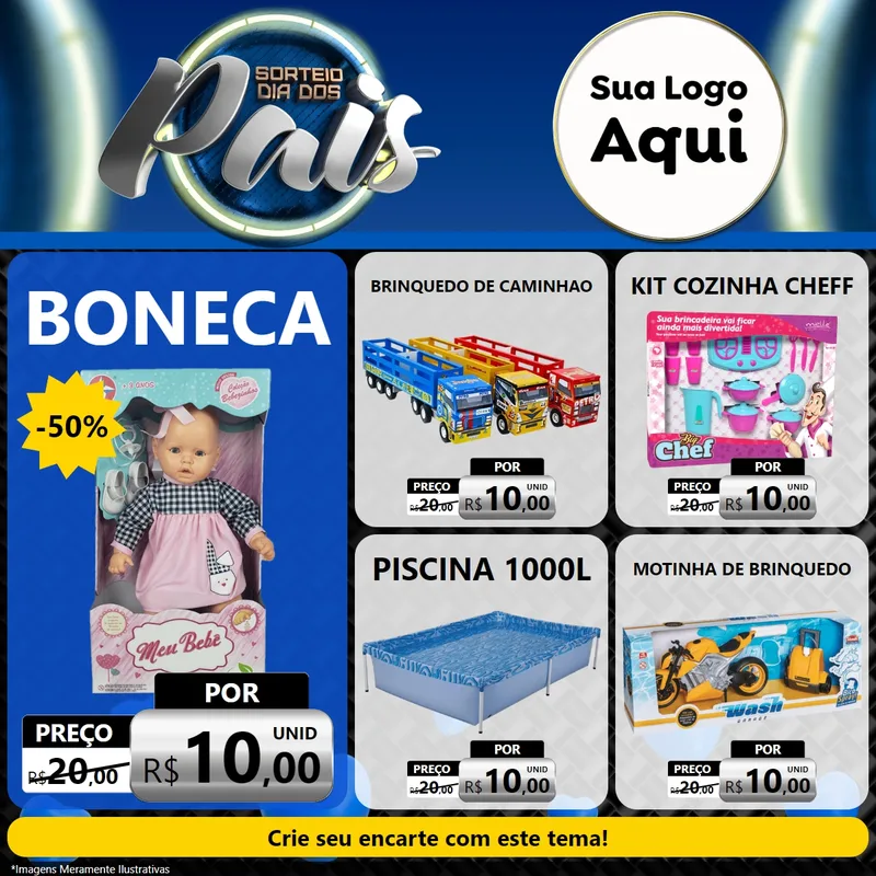Modelo de Rede Social para Feed Facebook com o tema Sorteio Dia Dos Pais para Brinquedos