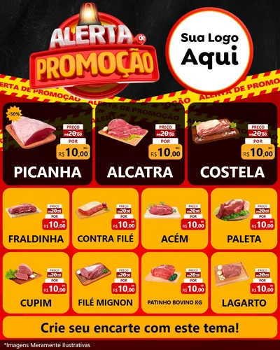 Modelo de Rede Social para Feed Instagram com o tema Alerta de Promoção para Açougue