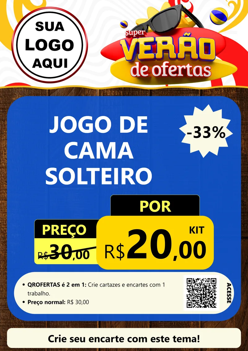 Modelo de Cartaz para Cartaz A4 Vertical com o tema Super Verão de Ofertas para Cama, Mesa e Banho