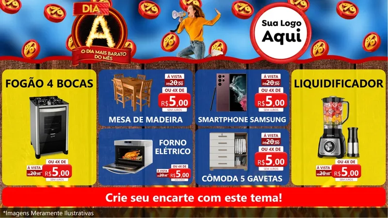 Modelo de TV para TV Horizontal com o tema Dia A - O Dia Mais Barato Do Mês para Móveis e Eletro