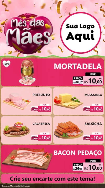 Modelo de TV para TV Vertical com o tema Mês das Mães para Frios e Laticínios