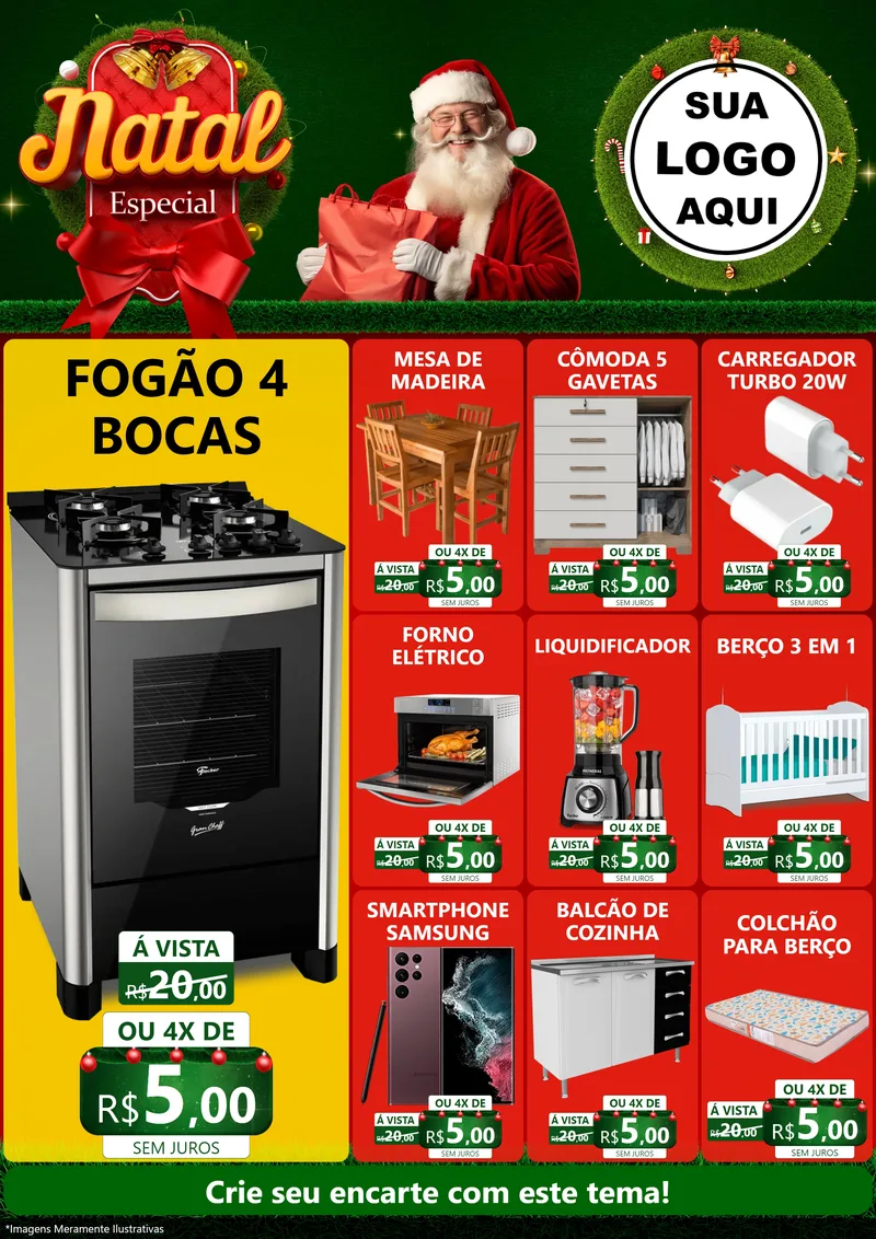 Modelo de Encarte para Encarte A4 Vertical com o tema Natal Especial para Móveis e Eletro
