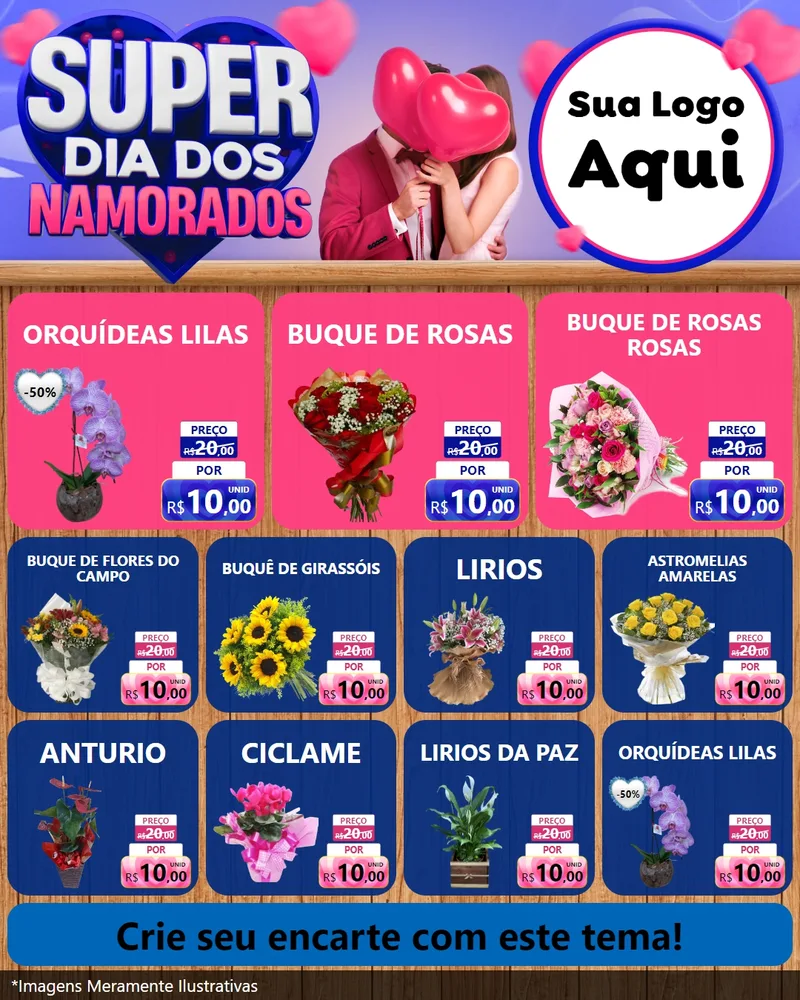 Modelo de Rede Social para Feed Instagram com o tema Super Dia dos Namorados para Floricultura e jardim