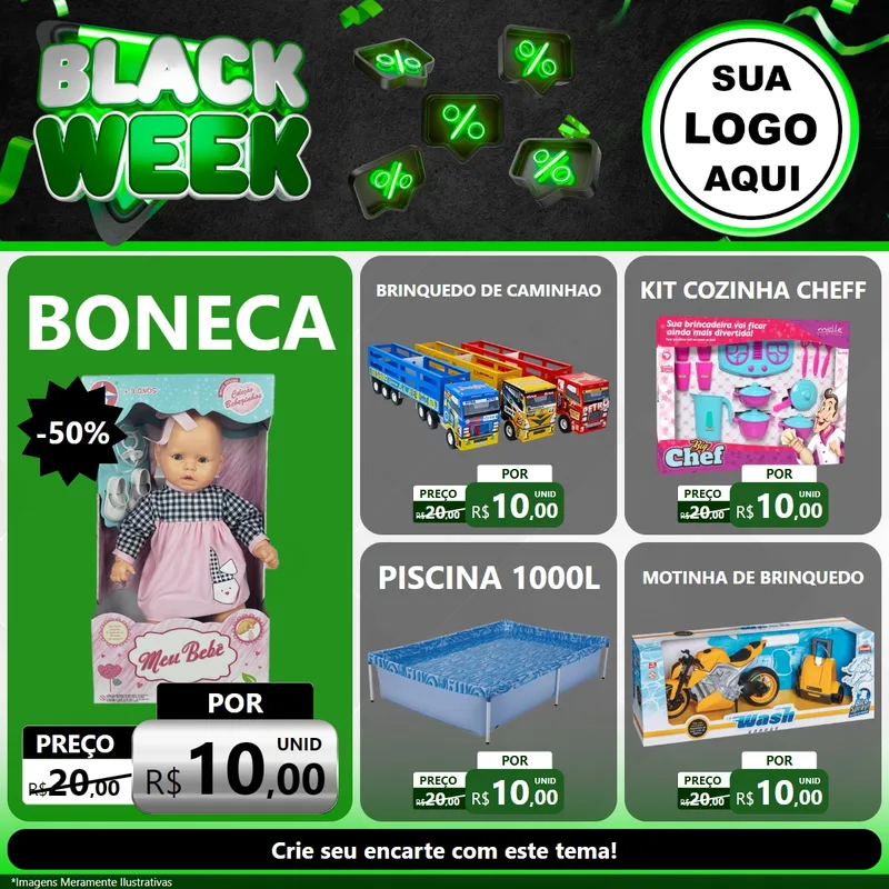 Modelo de Rede Social para Feed Facebook com o tema Black Week para Brinquedos