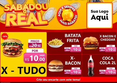 Modelo de Encarte para Encarte A4 Horizontal com o tema Sabadou do Real para Hamburgueria