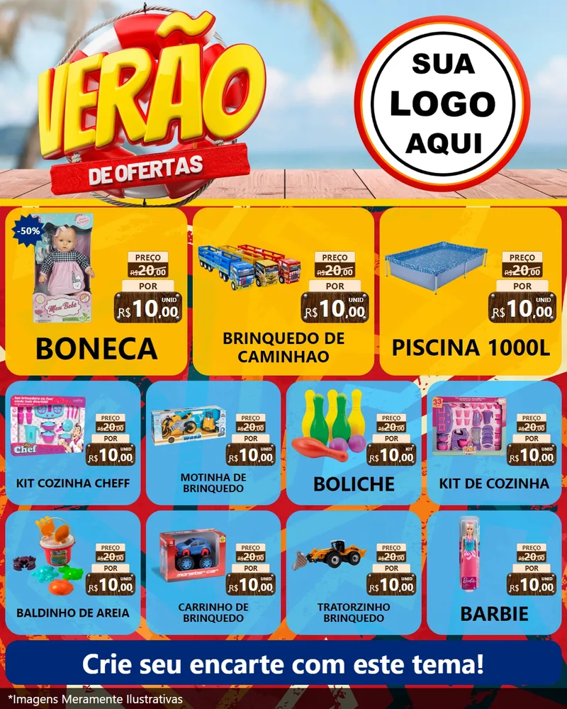 Modelo de Rede Social para Feed Instagram com o tema Verão de Ofertas para Brinquedos