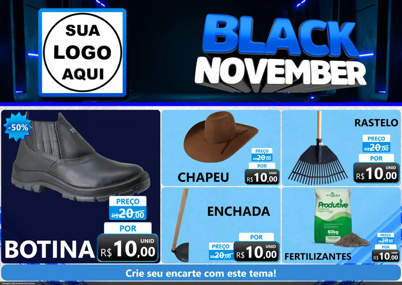 Modelo de Encarte para Encarte A4 Horizontal com o tema Black November para Agropecuária