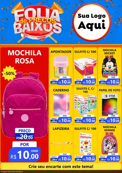 Modelo de Encarte para Encarte A4 Vertical com o tema Folia de Preços Baixos para Papelaria