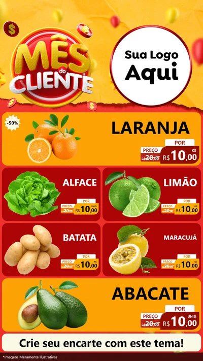Modelo de TV para TV Vertical com o tema Mês do Cliente para Hortifrúti