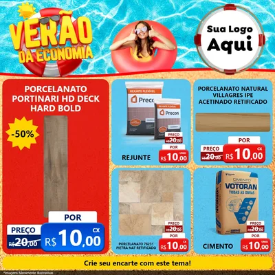 Modelo de Rede Social para Feed Facebook com o tema Verão da Economia para Pisos e revestimentos