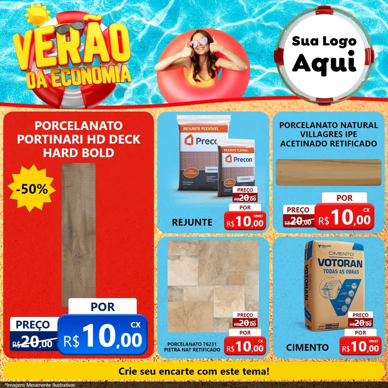 Modelo de Rede Social para Feed Facebook com o tema Verão da Economia para Pisos e revestimentos