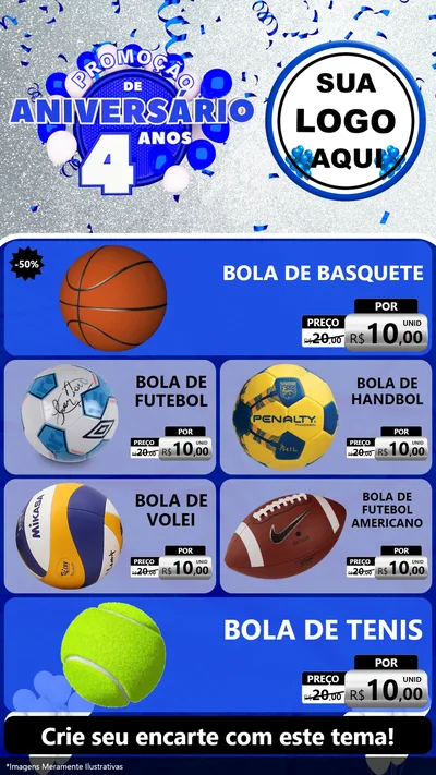 Modelo de TV para TV Vertical com o tema Promoção de Aniversário - 4 Anos para Artigos Esportivos