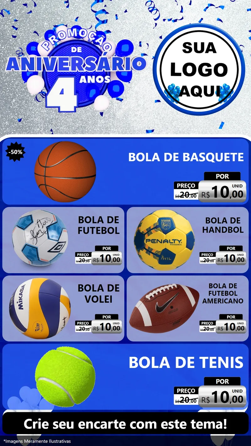 Modelo de TV para TV Vertical com o tema Promoção de Aniversário - 4 Anos para Artigos Esportivos