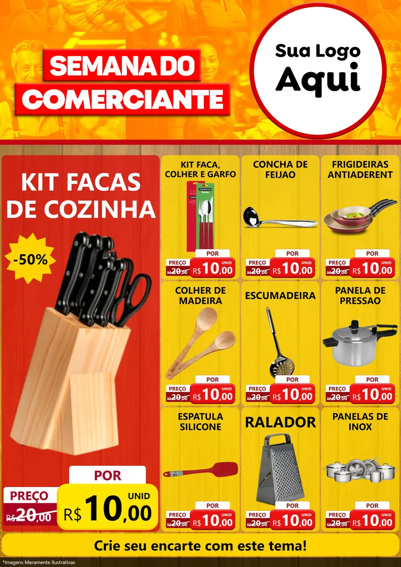Modelo de Encarte para Encarte A4 Vertical com o tema Semana do Comerciante para Utilidades Domésticas