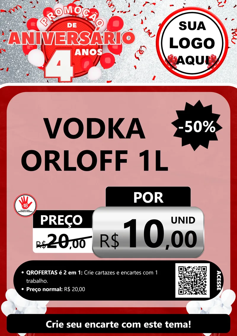 Modelo de Cartaz para Cartaz A4 Vertical com o tema Promoção de Aniversário - 4 Anos para Distribuidora de bebidas