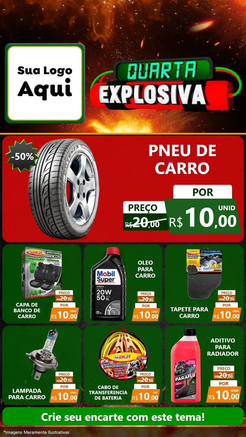 Modelo de Rede Social para Stories com o tema Quarta Explosiva para Auto peças