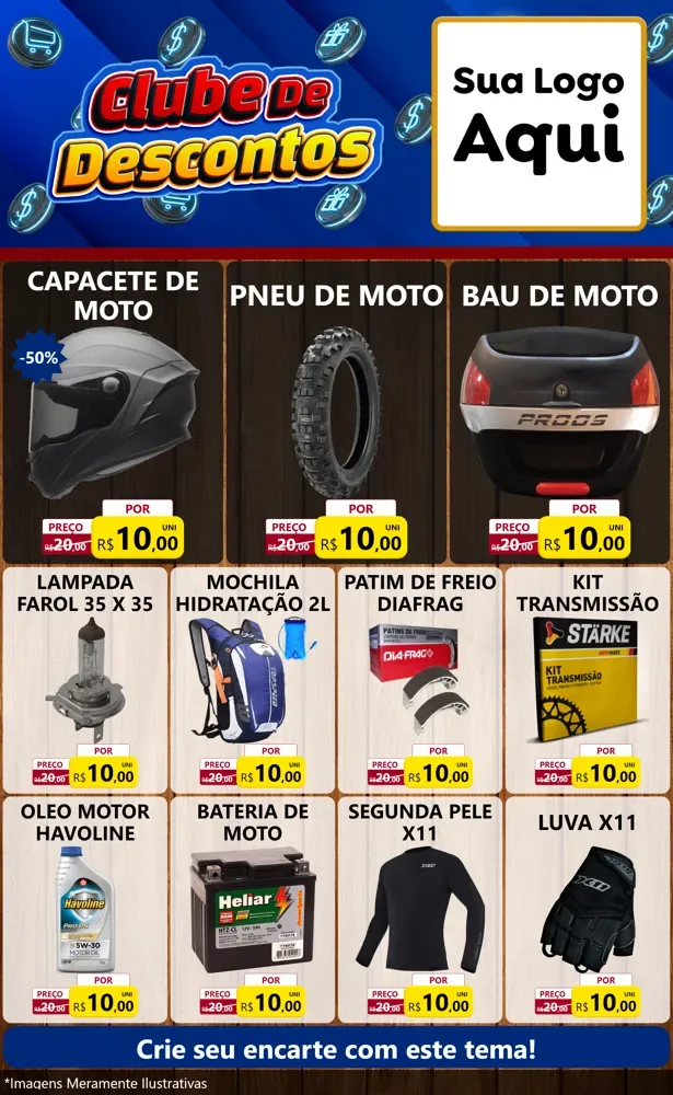 Modelo de Encarte para Encarte Grande com o tema Clube de Descontos para Moto peças
