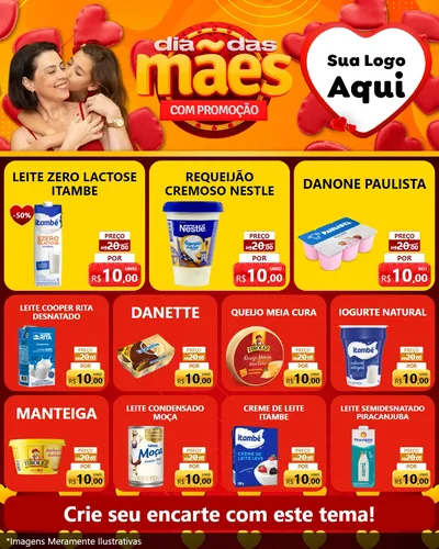 Modelo de Rede Social para Feed Instagram com o tema Dia das Mães com Promoção para Frios e Laticínios